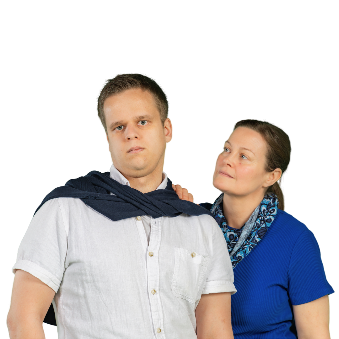 kaksi tuimaa henkilöä vierekkäin